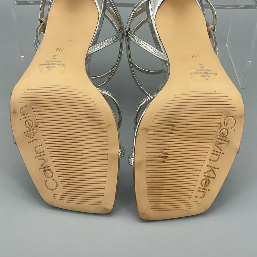 Calvin Klein Women’s Tegin Strappy High Stiletto Dress Sandals Silver Size 7M